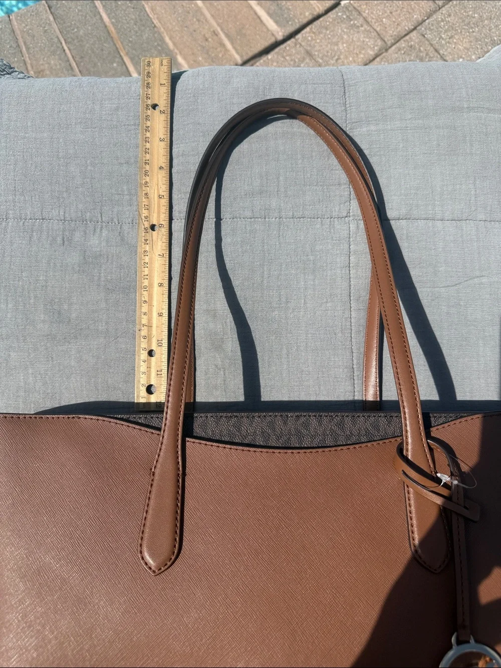 Michael Kors Tan Leather Tote with Gold MK Charm - Picture 9 of 10